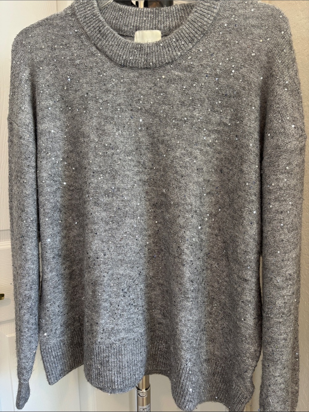 H&M Gray Crewneck Sweater with Sparkle Accents